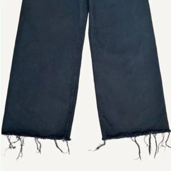 Zara High Rise Wide Leg Raw Hem Charcoal Denim Jeans Black Size 6 - Picture 6 of 11